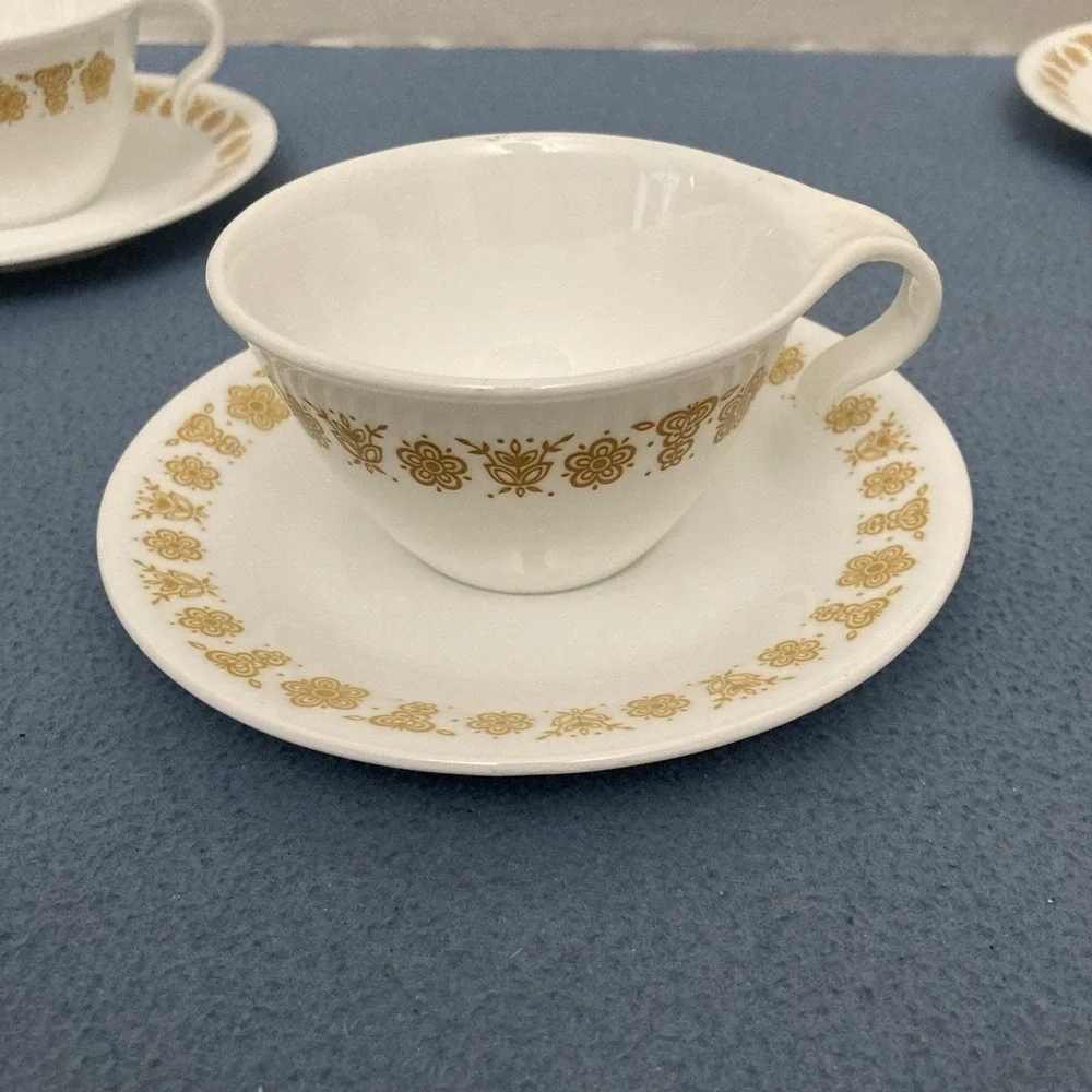 Vintage Corning Corelle Butterfly Gold Creamer/Syrup/Gravy Spout Cup‎ w/Saucer